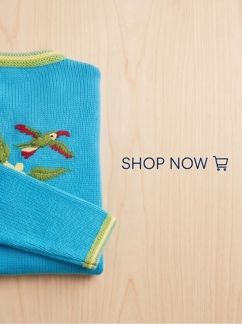 Handknits by Storybook Kruts Tropical Parrot Cardigan Turq Embroidery Sweater Lg